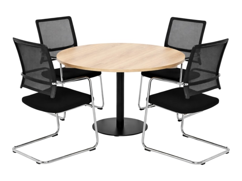 Raider ronde vergadertafel diameter 120 cm Scandinavisch eiken met zwarte voet, stoelen niet inbegrepen