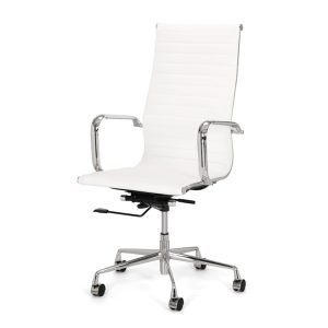 Witte Assemblee Van Cas directie bureaustoel met hoge rug en aluminium frame