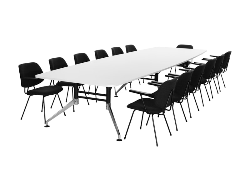 SIGN bootvormige vergadertafel 440x140 cm wit zwart chroom - Afbeelding 4