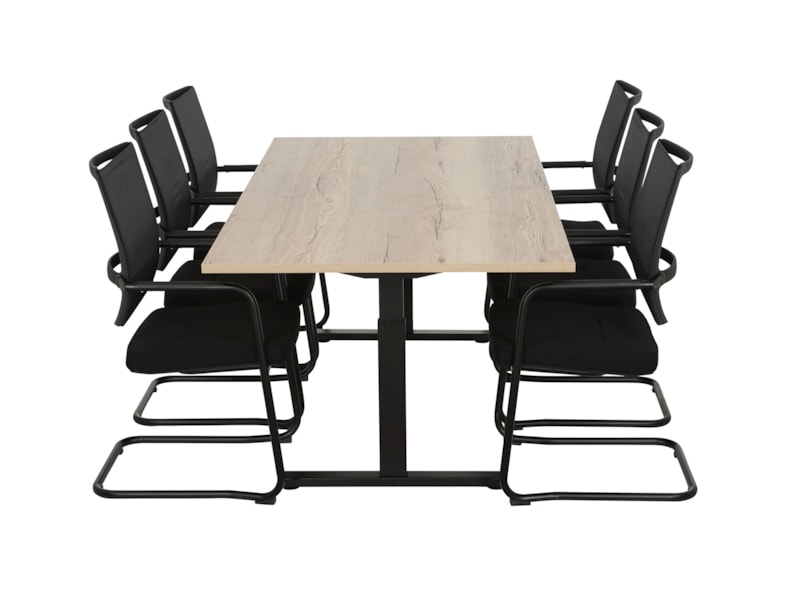 TUBE vergadertafel 200x100 cm eiken met zwart frame, exclusief stoelen