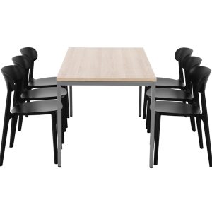 PRIME kantinetafel 160 bij 80 cm Scandinavisch eiken met zilvergrijs frame, stoelen ter illustratie