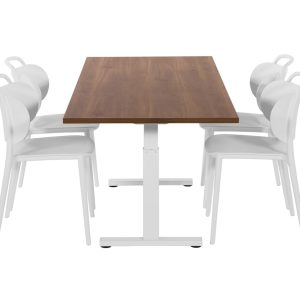 TUBE spreektafel 180 bij 80 cm cognac walnoten met wit frame, stoelen niet inbegrepen