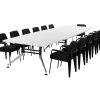 SIGN bootvormige vergadertafel 440x140 cm wit zwart chroom; stoelen niet inbegrepen