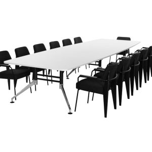 SIGN bootvormige vergadertafel 440x140 cm wit zwart chroom; stoelen niet inbegrepen
