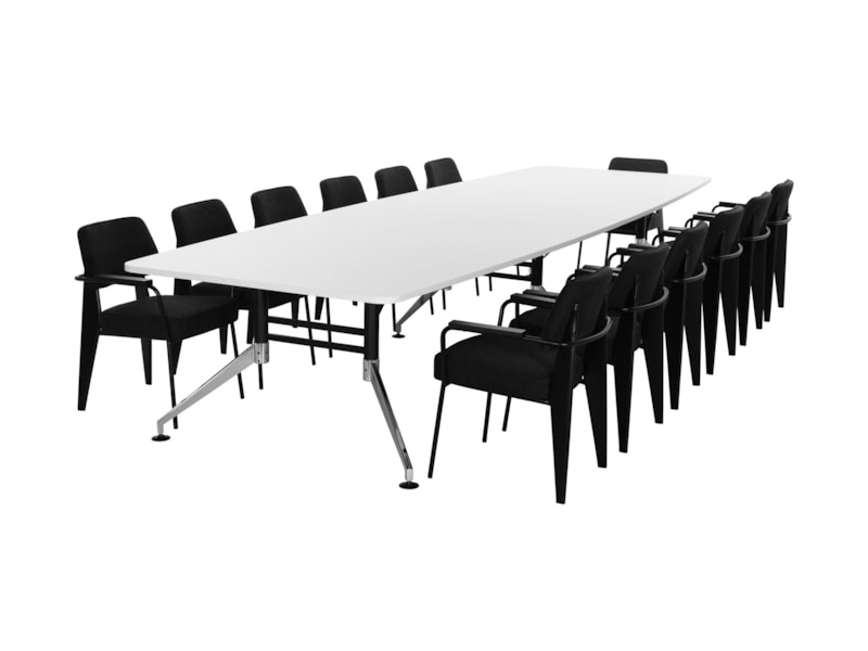 SIGN bootvormige vergadertafel 440x140 cm wit zwart chroom; stoelen niet inbegrepen