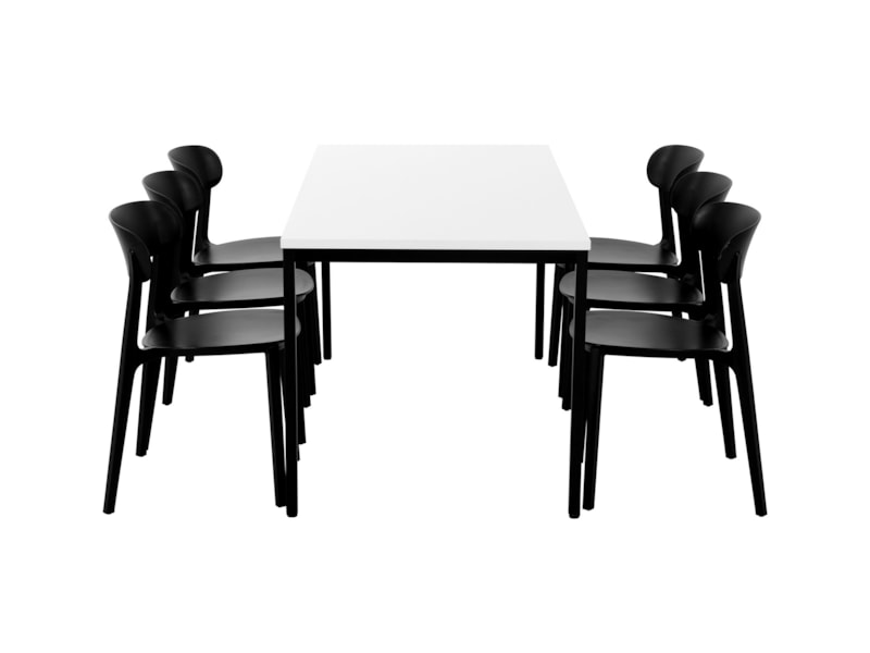 PRIME kantinetafel 180 bij 80 cm met wit blad en zwart frame, stoelen niet inbegrepen