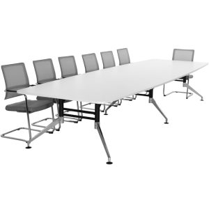 SIGN bootvormige vergadertafel 440x140 cm wit zwart chroom - Afbeelding 3
