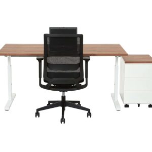 TUBE instelbaar bureau 200×100 cm cognac walnoten wit - Afbeelding 2