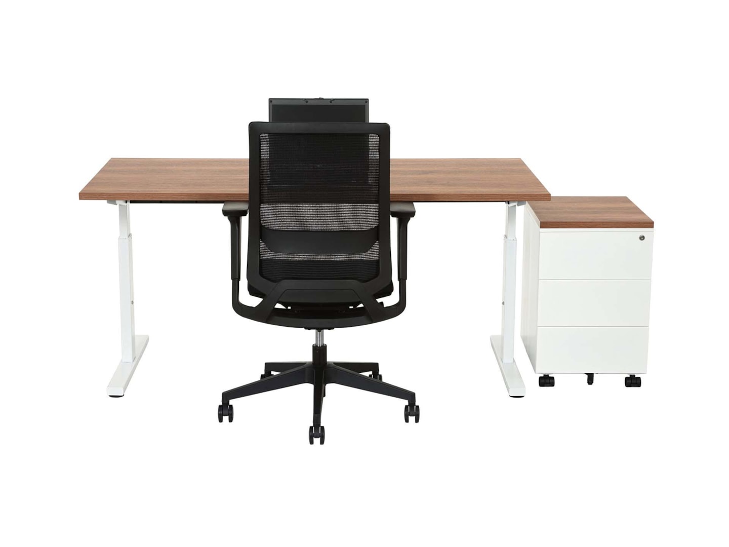 TUBE instelbaar bureau 200×100 cm cognac walnoten wit - Afbeelding 2