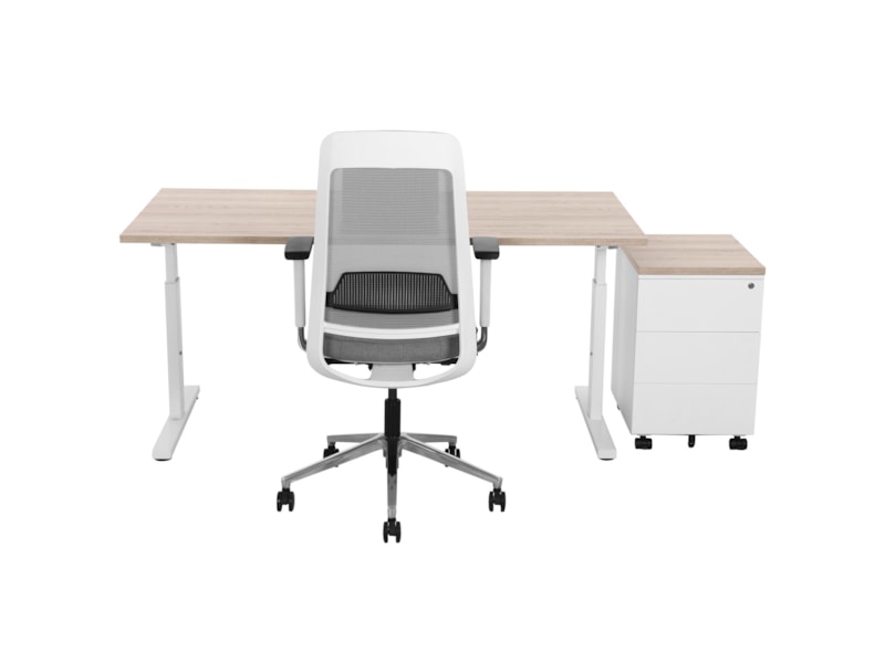 TUBE instelbaar bureau 160×80 cm Scandinavisch eiken wit