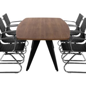Cheak vergadertafel 220×110 cm cognac walnoten zwart