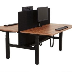 YOUP07 elektrisch zit-sta duobureau 2×120×80 cm cognac walnoten zwart