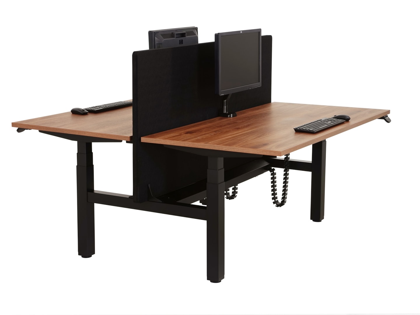 YOUP07 elektrisch zit-sta duobureau 2×120×80 cm cognac walnoten zwart