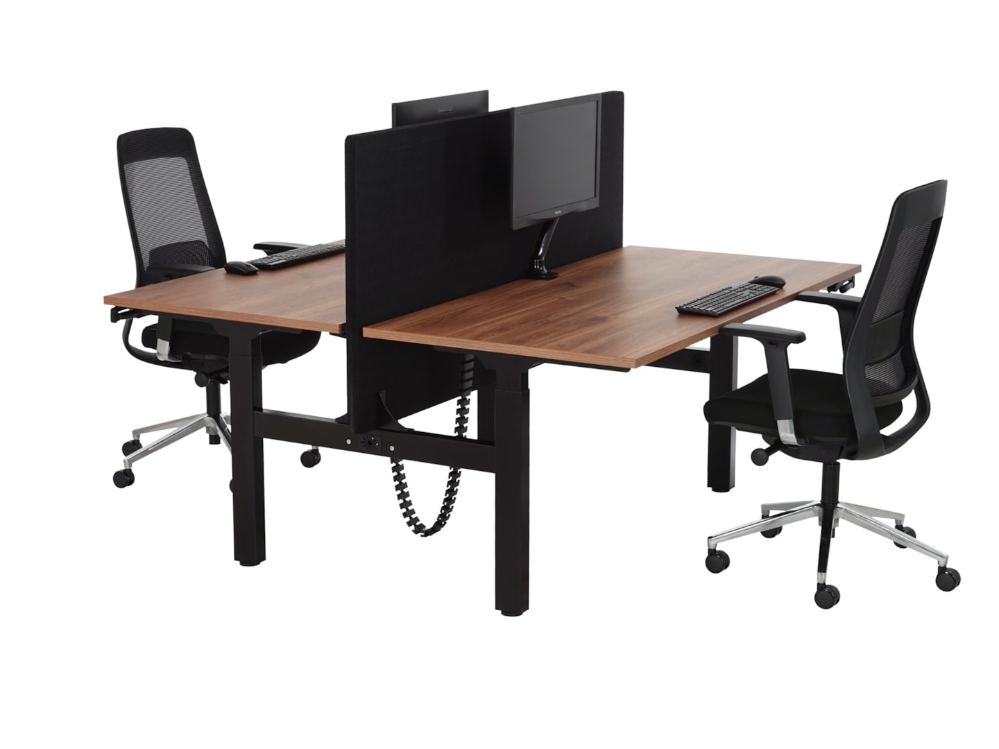 BASE06 slingerduobureau 2×200×80 cm cognac walnoten zwart