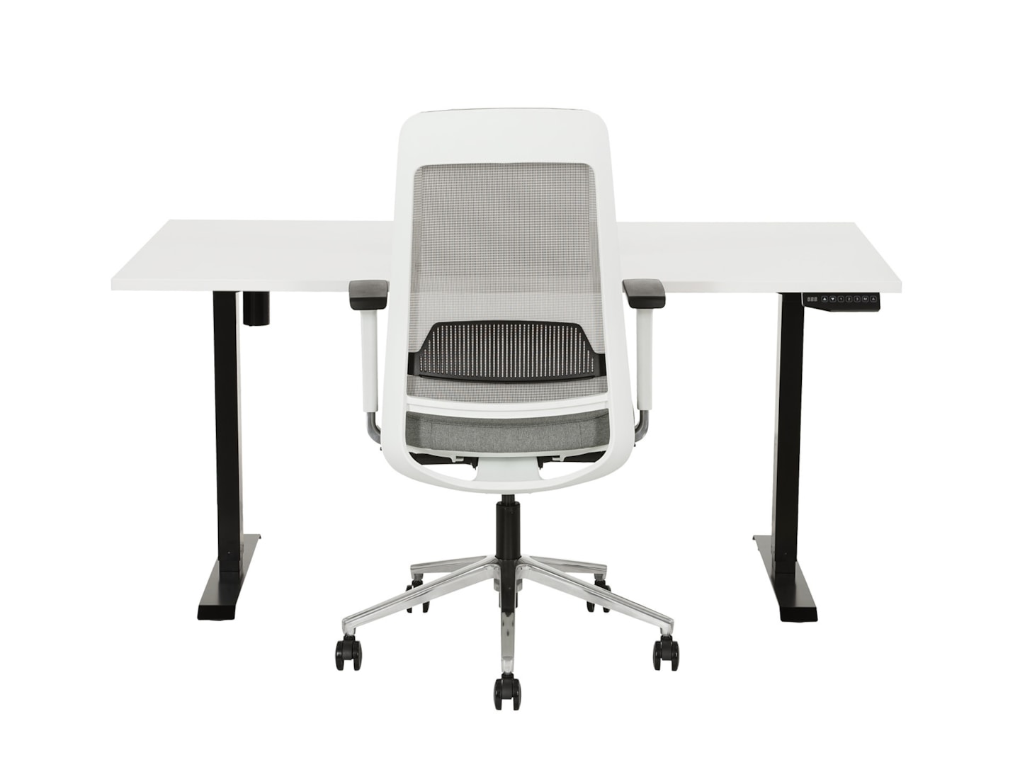 BASE01 elektrisch zit-sta bureau 140×70 cm wit zwart