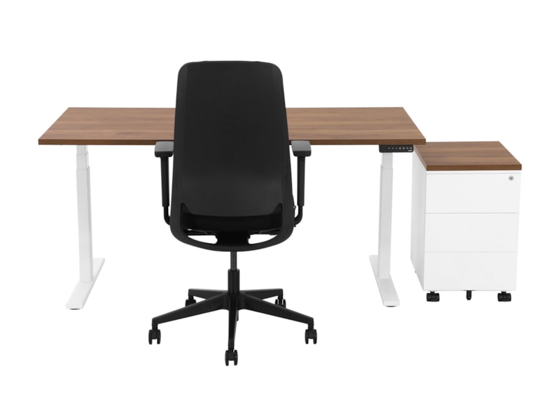 YOUP02 elektrisch zit-sta bureau 140×80 cm cognac walnoten wit – 150 kg
