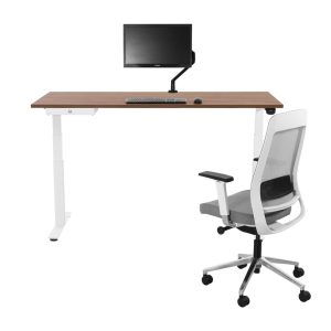 YOUP03 elektrisch zit-sta bureau 160×80 cm cognac walnoten wit met Bluetooth