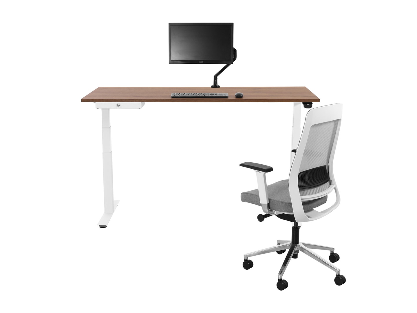 YOUP03 elektrisch zit-sta bureau 160×80 cm cognac walnoten wit met Bluetooth