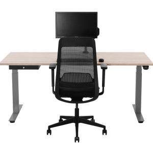 YOUP03 elektrisch zit-sta bureau 120×80 cm Scandinavisch eiken zilvergrijs met Bluetooth