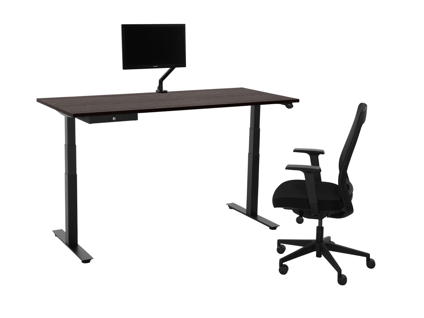 YOUP03 elektrisch zit-sta bureau 160×80 cm donker sepia zwart met Bluetooth