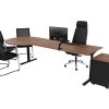 YOUP11 elektrisch bureau met vergaderstuk 240×80–Ø120 cm cognac walnoten zwart