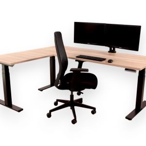 BURO02 elektrisch zit-sta hoekbureau 200×160 cm scandinavisch eiken zwart