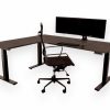 BASE07 elektrisch zit-sta hoekbureau 200×160 cm donker sepia zwart