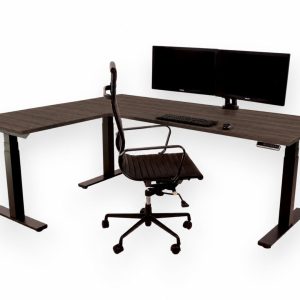 BASE07 elektrisch zit-sta hoekbureau 200×160 cm donker sepia zwart