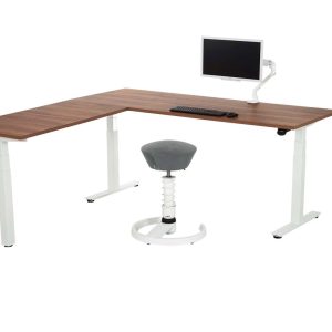 YOUP04 elektrisch zit-sta hoekbureau 200×160 cm cognac walnoten wit
