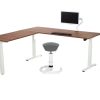 YOUP04 elektrisch zit-sta hoekbureau 160×160 cm cognac walnoten wit