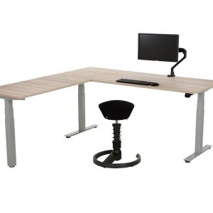 YOUP04 elektrisch zit-sta hoekbureau 180×160 cm scandinavisch eiken zilvergrijs
