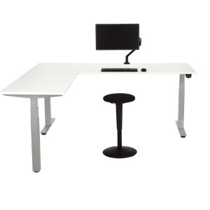 YOUP04 elektrisch zit-sta hoekbureau 200×220 cm wit zilvergrijs