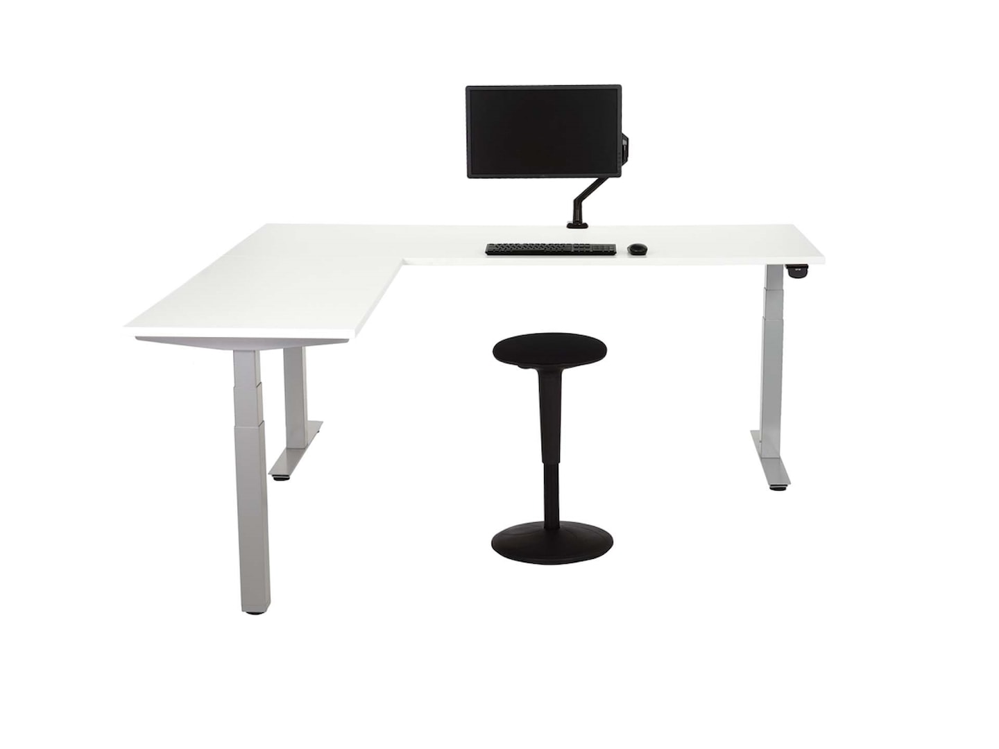 YOUP04 elektrisch zit-sta hoekbureau 200×180 cm wit zilvergrijs