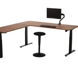 YOUP04 elektrisch zit-sta hoekbureau 180×160 cm cognac walnoten zwart