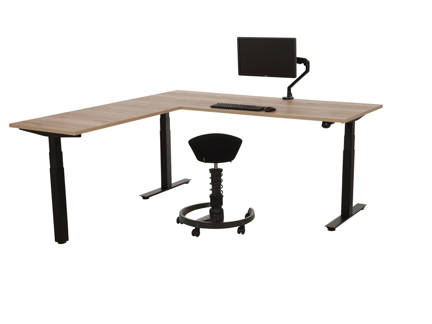 YOUP04 elektrisch zit-sta hoekbureau 180×160 cm eiken zwart
