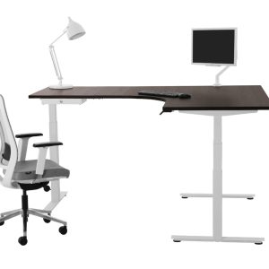 YOUP05 elektrisch zit-sta hoekbureau met ronde binnenhoek 240×200 cm donker sepia wit - Afbeelding 2