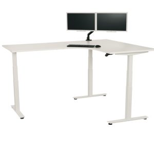 YOUP05 elektrisch zit-sta hoekbureau met ronde binnenhoek 240×240 cm volledig wit