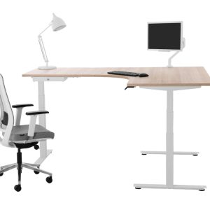 YOUP05 elektrisch zit-sta hoekbureau met ronde binnenhoek 160×120 cm scandinavisch eiken wit