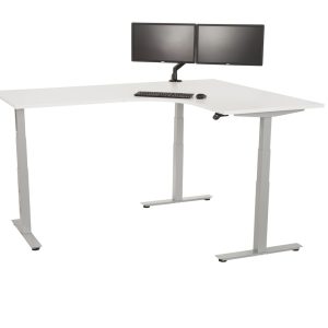 YOUP05 elektrisch zit-sta hoekbureau met ronde binnenhoek 200×160 cm wit zilvergrijs