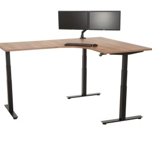 YOUP05 elektrisch zit-sta hoekbureau met ronde binnenhoek 240×160 cm cognac walnoten zwart