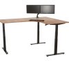 YOUP05 elektrisch zit-sta hoekbureau met ronde binnenhoek 160×120 cm cognac walnoten zwart
