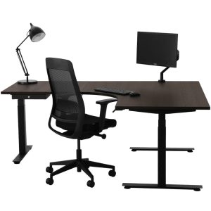YOUP05 elektrisch zit-sta hoekbureau met ronde binnenhoek 160×120 cm donker sepia zwart