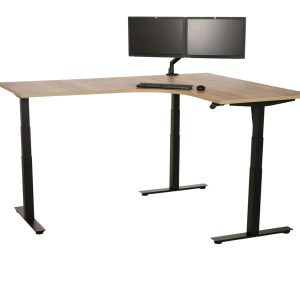 YOUP05 elektrisch zit-sta hoekbureau met ronde binnenhoek 240×240 cm eiken zwart