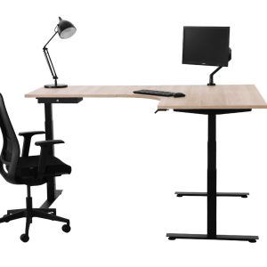 YOUP05 elektrisch zit-sta hoekbureau met ronde binnenhoek 160×120 cm scandinavisch eiken zwart