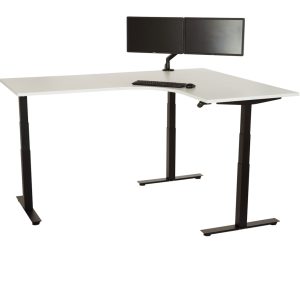 YOUP05 elektrisch zit-sta hoekbureau met ronde binnenhoek 200×160 cm wit zwart
