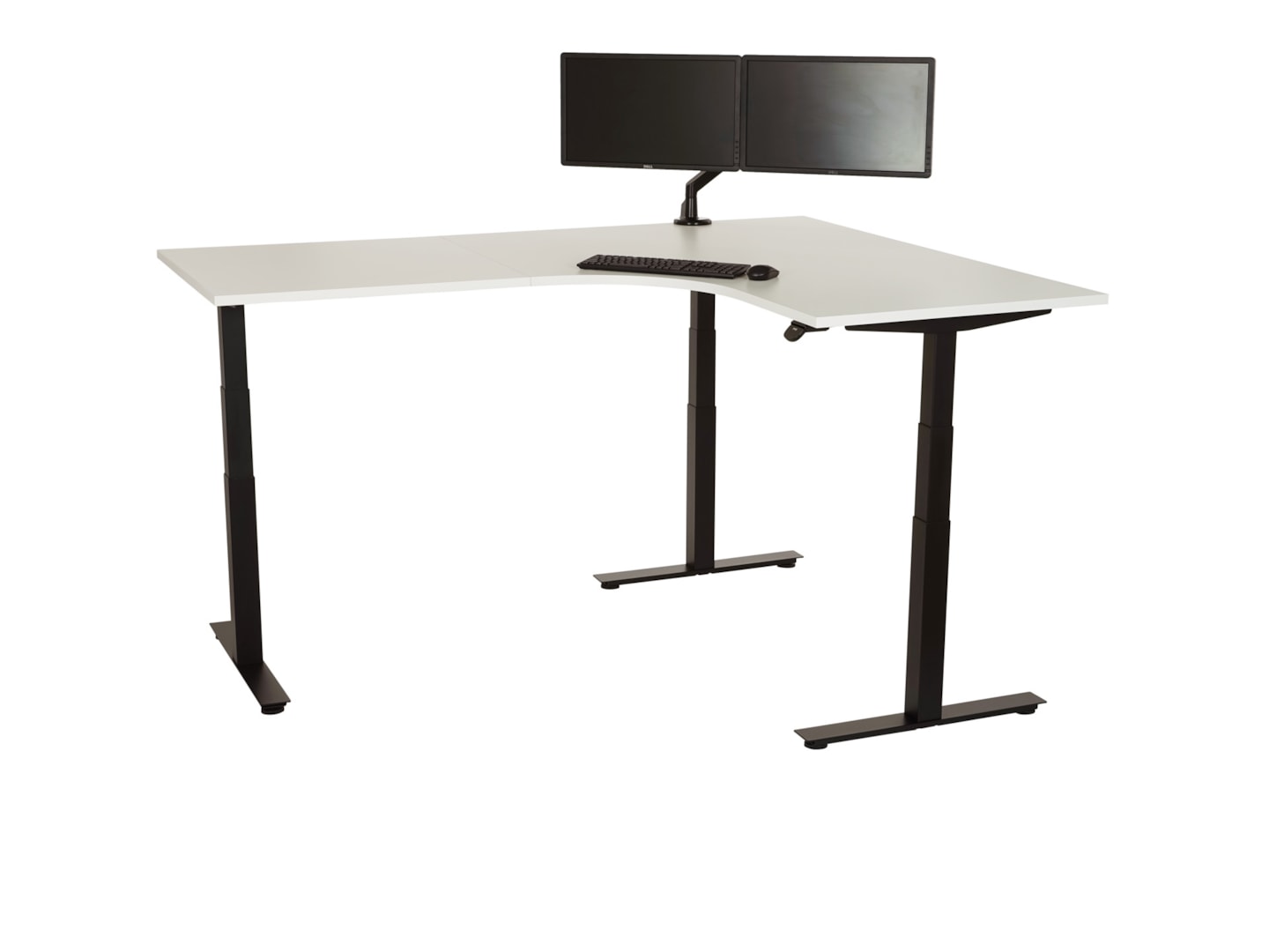 YOUP05 elektrisch zit-sta hoekbureau met ronde binnenhoek 160×120 cm wit zwart