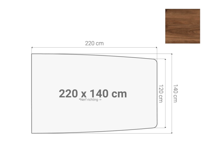 Half bootvormig vergadertafelblad 220×140 cm cognac walnoten