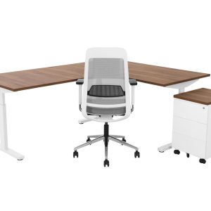TUBE hoekbureau met ronde binnenhoek 240×200 cm cognac walnoten wit