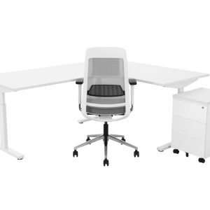 TUBE hoekbureau met ronde binnenhoek 240×240 cm volledig wit