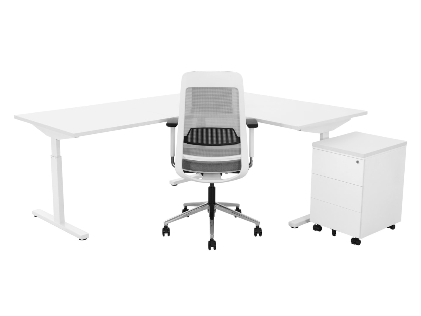 TUBE hoekbureau met ronde binnenhoek 240×160 cm volledig wit